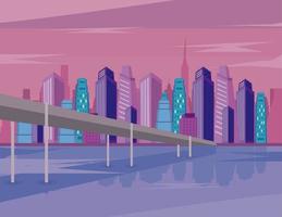 edificios de metrópolis y puente. vector