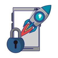 cellphone with padlock and rocket vector