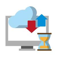 computer with hourglass and cloud transfer vector