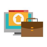 computer with upload sign and briefcase vector