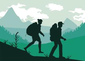 two adventurers walking scene vector