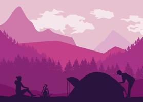 adventurers and tent scene vector