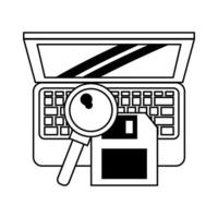 computer with magnifying glass and document vector