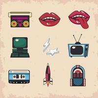 nine retro pop art icons vector