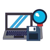 computer with magnifying glass and document blue lines vector