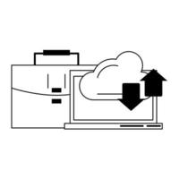 computer cloud transfer and briefcase in black and white vector