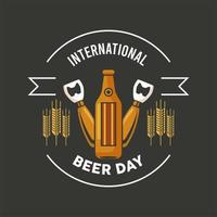emblema del día de la cerveza con botella vector