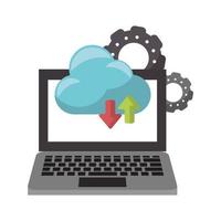 computer with cloud tranfer symbol and gears vector