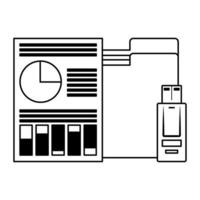 documents with data chart in black and white vector