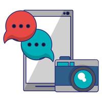 cellphone with camera and speech bubble vector