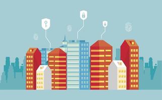 smartcity with security icons vector