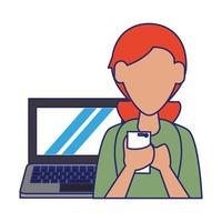 woman with laptop blue lines vector