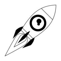 Dibujos animados de icono de cohete en blanco y negro vector