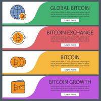 Conjunto de plantillas de banner web bitcoin. bitcoin global, billetera, intercambio. elementos del menú de color del sitio web. conceptos de diseño de encabezados vectoriales vector