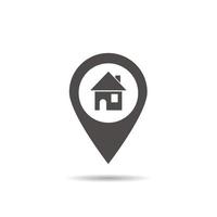 House location icon. Drop shadow map pointer silhouette symbol. Real estate pinpoint. Home nearby. Vector isolated illustration