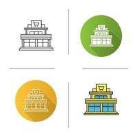 Shopping mall icon. Flat design, linear and color styles. Emporium. Isolated vector illustrations
