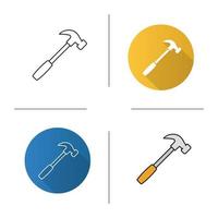 Hammer icon. Flat design, linear and color styles. Isolated vector illustrations