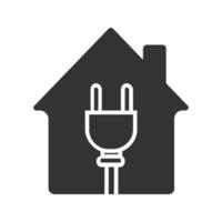 House with wire plug glyph icon. Silhouette symbol. Home electrification. Negative space. Vector isolated illustration