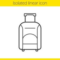 Luggage suitcase on wheels linear icon. Thin line illustration. Contour symbol. Vector isolated outline drawing