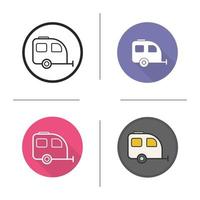 Camping trailer icon. Flat design, linear and color styles. Isolated vector illustrations