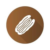 Pecan nut flat design long shadow glyph icon. Vector silhouette illustration