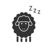 Sheep with zzz symbol glyph icon. Silhouette symbol. Counting sheep to sleep. Negative space. Vector isolated illustration