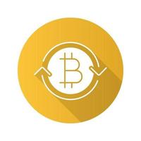 Bitcoin exchange flat design long shadow glyph icon. Refund cryptocurrency. Vector silhouette illustration
