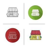 Small shop icon. Flat design, linear and color styles. Coffee house, cafe. Isolated vector illustrations