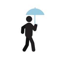 Man walking under umbrella silhouette icon. Bad weather. Raining. Isolated vector illustration