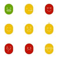 Smiles glyph color icon set. Silhouette symbols on white backgrounds. Funny, grinning, grimacing, sleepy, kissing, scared, dizzy, upset, neutral, sad smileys. Negative space. Vector illustrations