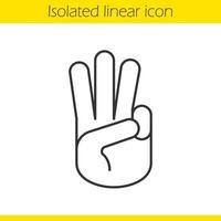 Three fingers salute linear icon. Thin line illustration. Scout promise sign. Three fingers hand gesture contour symbol. Vector isolated outline drawing