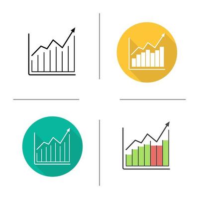 Market growth chart icon. Flat design, linear and color styles. Diagram. Business statistics graph. Isolated vector illustrations