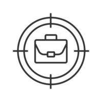 Aim on briefcase linear icon. Business deal thin line illustration. Contour symbol. Job searching. Business ideas and goals. Vector isolated outline drawing