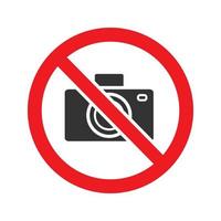 señal prohibida con el icono de glifo de cámara. detener el símbolo de la silueta. Prohibición de fotografiar. espacio negativo. vector ilustración aislada