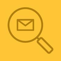 Email search linear icon. Magnifying glass with email letter. Thick line outline symbols on color background. Vector illustration