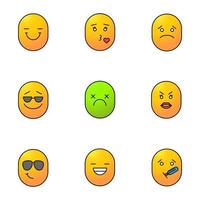Smiles color icons set. Good and bad mood. Smiling, kissing, sad, cool, dead, angry, laughing, sick emoticons. Isolated vector illustrations