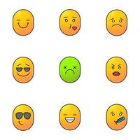 sonrisas conjunto de iconos de colores. buen y mal humor. sonriendo, besando, triste, fresco, muerto, enojado, riendo, emoticonos enfermos. ilustraciones vectoriales aisladas vector