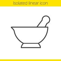 Mortar and pestle linear icon. Naturopathy thin line illustration. Alternative herbal medicine contour symbol. Vector isolated outline drawing