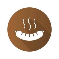 Steaming sausage flat design long shadow icon. Bratwurst. Hot sausage. Vector silhouette symbol