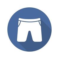 icono de glifo de larga sombra de diseño plano de bañador. pantalones cortos deportivos. ilustración de silueta de vector