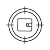 Aim on wallet linear icon. Financing search thin line illustration. Contour symbol. Vector isolated outline drawing