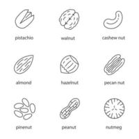 Nuts types linear icons set. Thin line contour symbols. Isolated vector outline illustrations