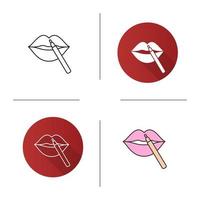 Pencil lipstick icon. Flat design, linear and color styles. Isolated vector illustrations
