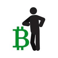 Man lean on bitcoin sign silhouette icon. Businessman, analyst, economist, financier, marketer, manager. Successful and confident person. Isolated vector illustration
