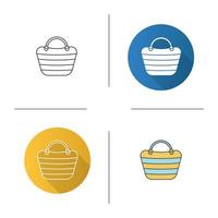 Beach bag icon. Flat design, linear and color styles. Beach tote. Isolated vector illustrations