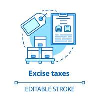 Excise taxes blue concept icon. Legislated taxation on purchased goods idea thin line illustration. Tax levied on commodities and activities. Vector isolated outline drawing. Editable stroke