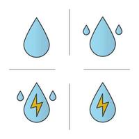 Conjunto de iconos de colores de energía de agua. gotas de agua. ilustraciones vectoriales aisladas vector