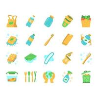 Zero waste swaps handmade flat design long shadow color icons set vector