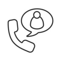 Phone talk with friend linear icon. Thin line illustration. Handset with man inside chat box. Contour symbol. Vector isolated outline drawing