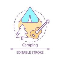 Camping concept icon. Family time together idea thin line illustration. Family trip. Overnight staying in tent. Outdoor accommodation. Vector isolated outline drawing. Editable stroke
